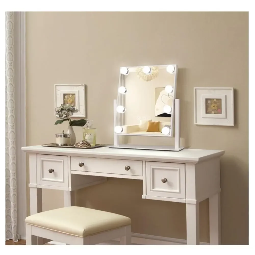 Vanity Mirror 9 LED Bulbs, Touch Control, 3 Colors Light, 360° Rotation